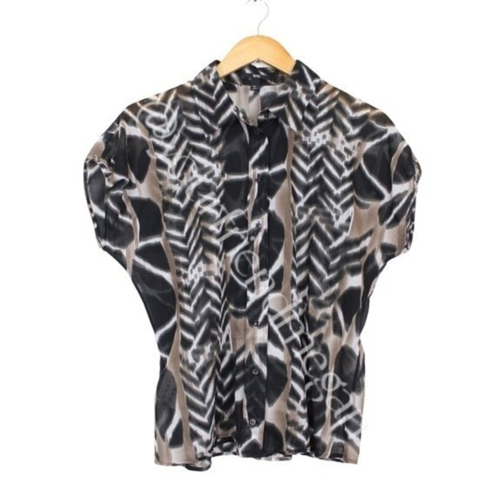 BOSS Hugo Boss Sheer Animal Print Button Up Blouse